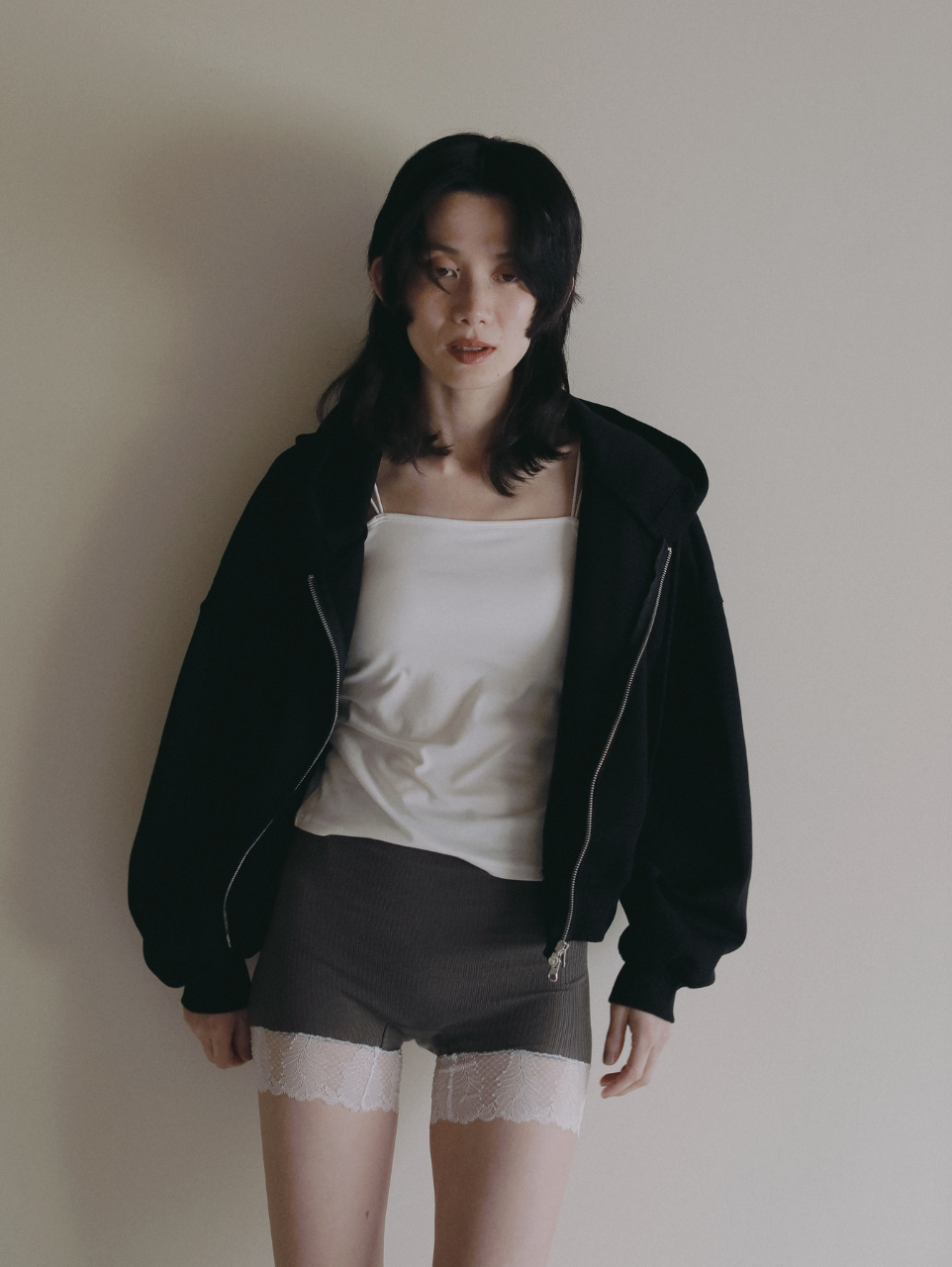 〈2026AW〉CASHMERE BLEND LACE TRIM BOXER SHORTS
